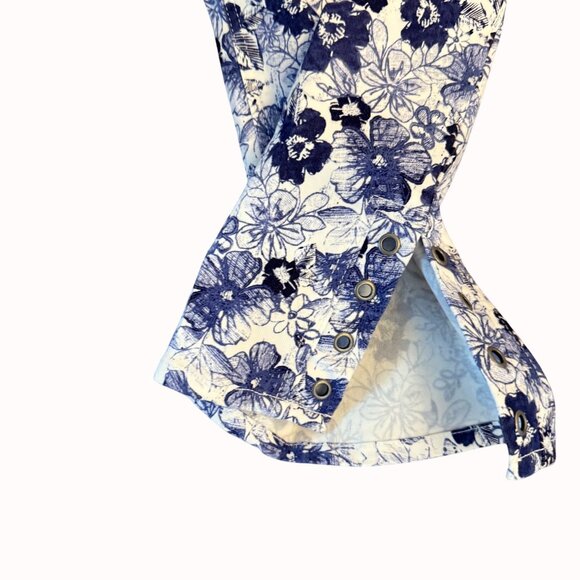 Westbound Pull On Capri Pants Size 16 Mid Rise Blue White Floral Tummy Control - Picture 4 of 16